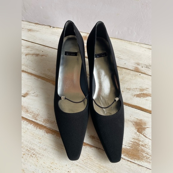 STUART WEITZMAN vintage 90s black pointed kitten heels crystal embellished EUC - Picture 1 of 13